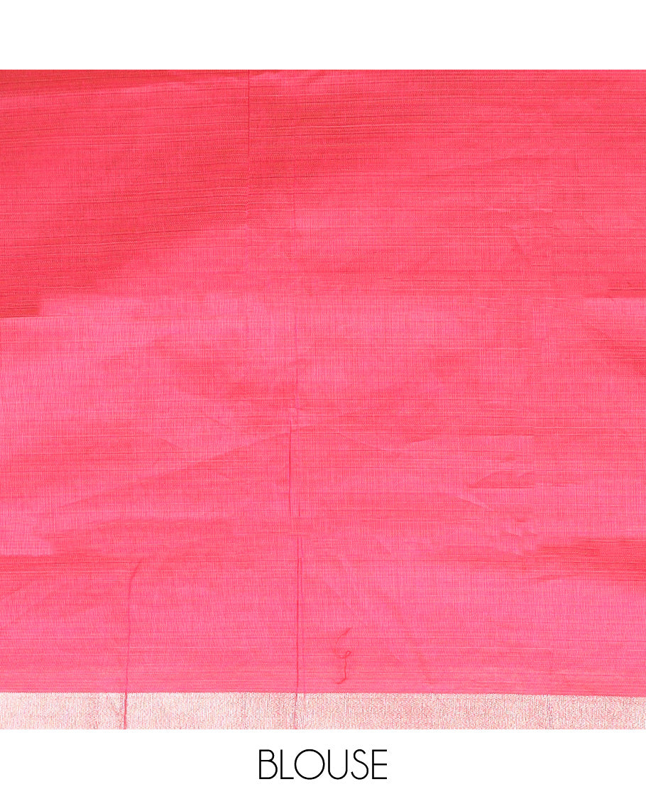 Grey floral embroidered chirala cotton saree, plain border, and contrast paisley printed pallu