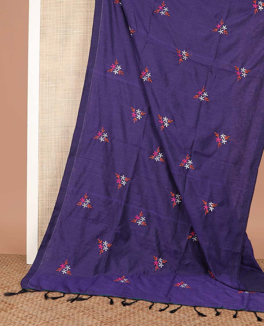 Blue Khadi Cotton Saree Enriched with Triangle Motifs Embroidery, Pallu Bedecked with Triangle Motifs Embroidery, and Paired with a Matching Blouse