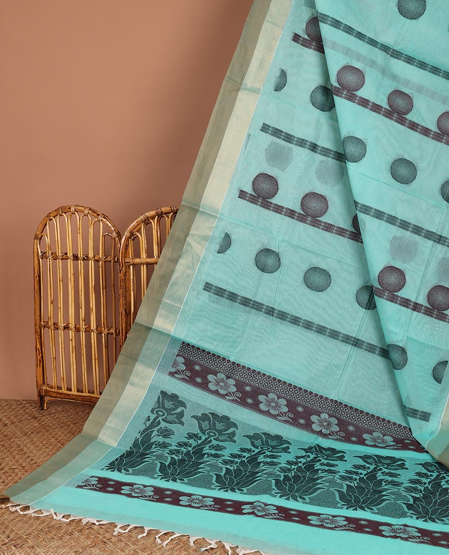 Sandal buttas Coimbatore cotton saree, contrast border & floral design pallu