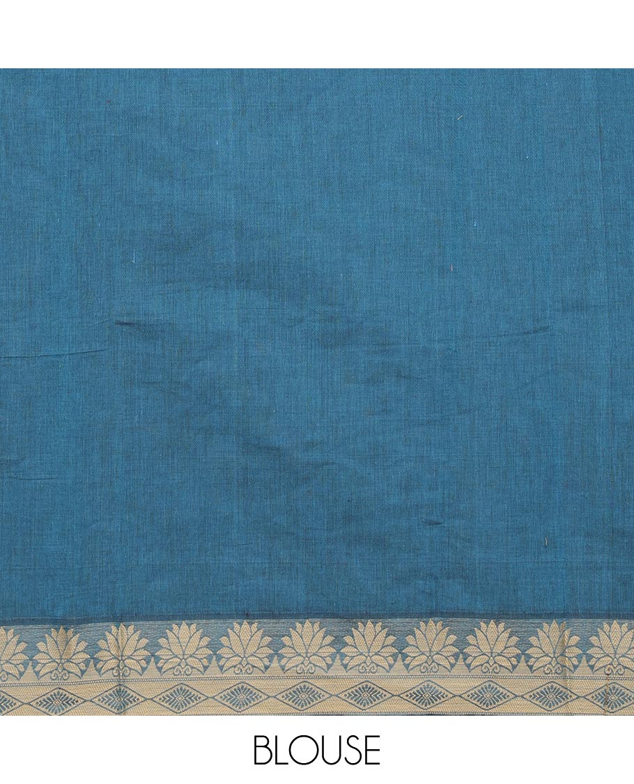 Blue parrot motifs Kanchi cotton saree, traditional border, and pallu of peacock, and ogee patterns
