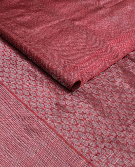 Wine red zari jacquard silk saree, zari border & zari woven pallu of jaal designs