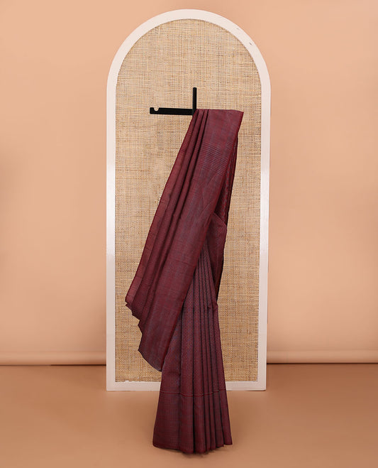 Wine red zari jacquard silk saree, zari border & zari woven pallu of jaal designs