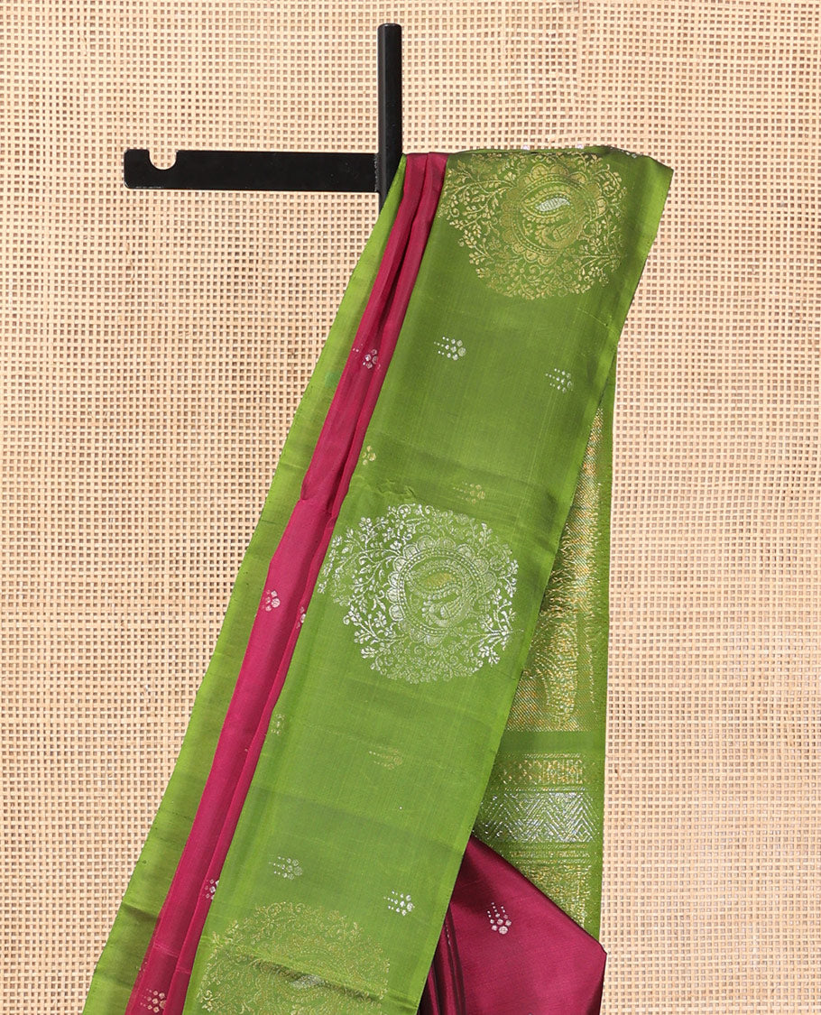 Wine Mayuri Lite Silk Mix Saree, Woven with Zari Buttas, Complemented by a Contrast Border, a Grand Pallu, and a Contrast Blouse