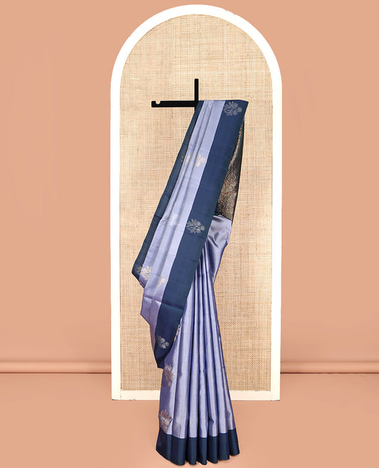 Grey Mayuri Lite Silk Mix Saree, Sparsely Woven with Zari Buttas All Over Its Body, Complemented by a Contrast Border of Floral Designs, Pallu of Jaal Designs, and Paired with a Contrast Blouse