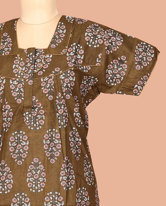 Green Lace Work Cotton-Blended Nighty