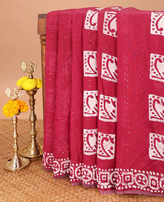 Purple pathick printed sequins work masraise cotton saree with lace printed border & pathiick print rich pallu along with running blouse