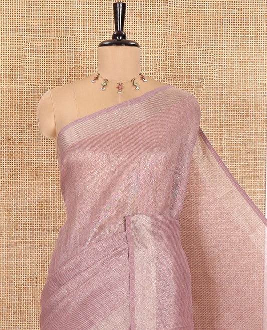 Mauve Tissue Saree, Gleamed Up with Zari Striped on Its Body, Highlighted by a Zari Border, Pallu Steeped with Zari Stripes, and Paired with a Matching Blouse
