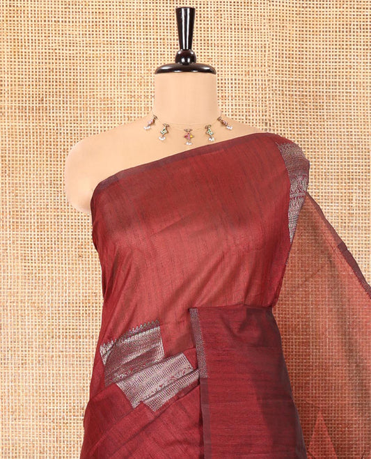 Borderless Red Vichitra Silk Saree, Enriched with Square Buttas All Over Its Body, Captivating Contrast Pallu of Traditional Designs, and Paired with a Contrast Blouse