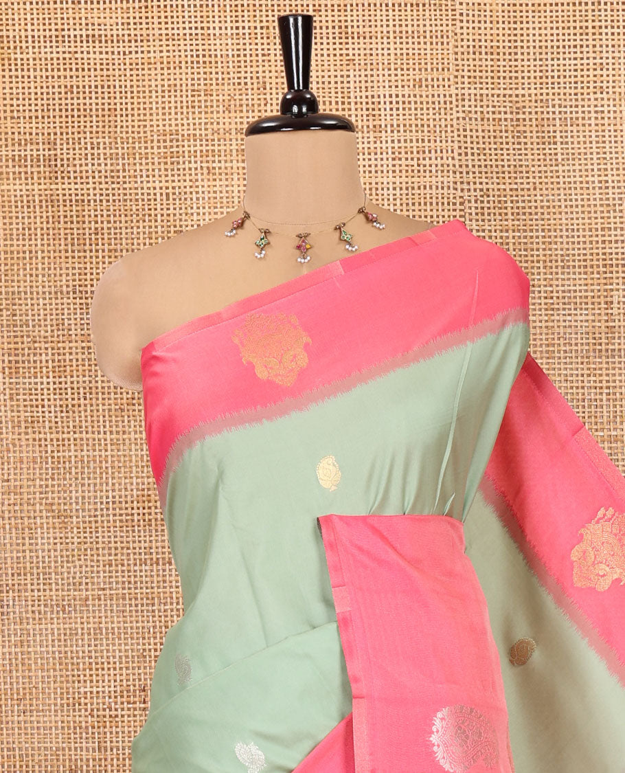 Green Elite Soft Silk Saree, Adorned with Zari Buttas, Contrast Intricate Border, Jaal Pallu, and a Contrast Blouse
