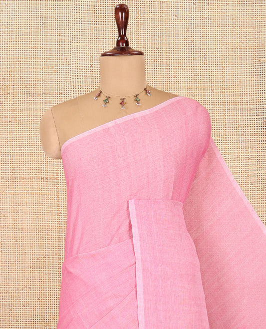 Borderless Pink Plain Khadi Cotton Saree, a Self-Pallu with Tassels, and a Matching Blouse