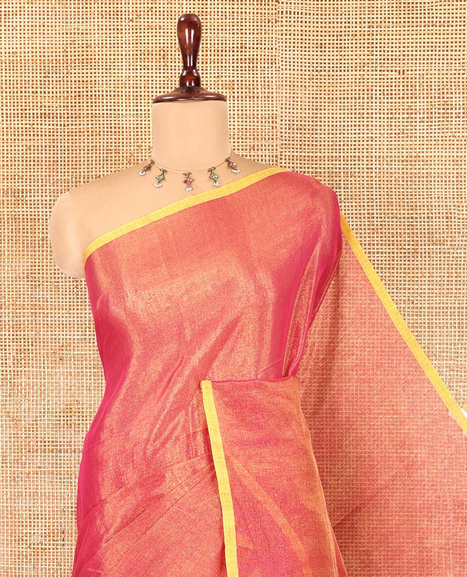 Borderless Pink Plain Khadi Tissue Saree, a Self-Striped Pallu, and a Matching Blouse