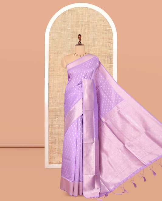 Violet Elite Soft Silk Saree, Elevated with Rudraksham Zari Buttas, Traditional Zari Border, Rich Pallu, and a Matching Blouse