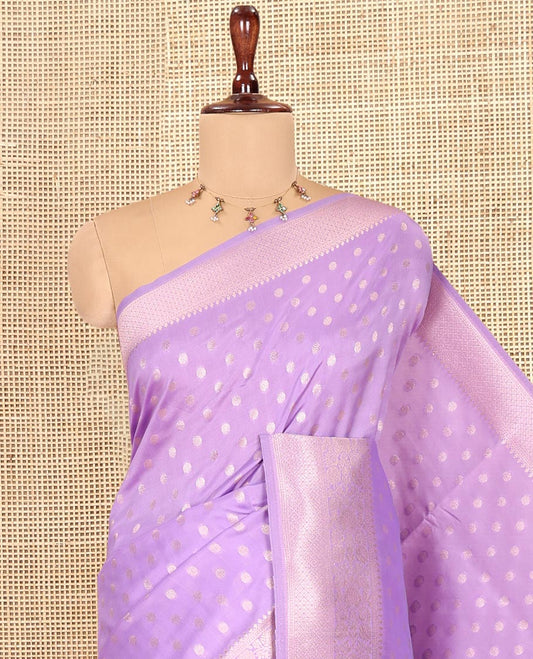 Violet Elite Soft Silk Saree, Elevated with Rudraksham Zari Buttas, Traditional Zari Border, Rich Pallu, and a Matching Blouse