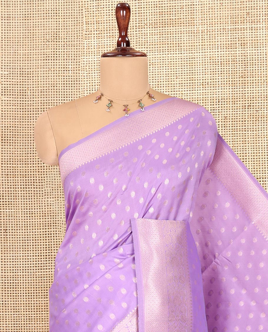 Violet Elite Soft Silk Saree, Elevated with Rudraksham Zari Buttas, Traditional Zari Border, Rich Pallu, and a Matching Blouse
