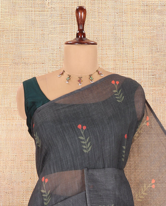 Borderless Black-Red Linen Cotton Saree