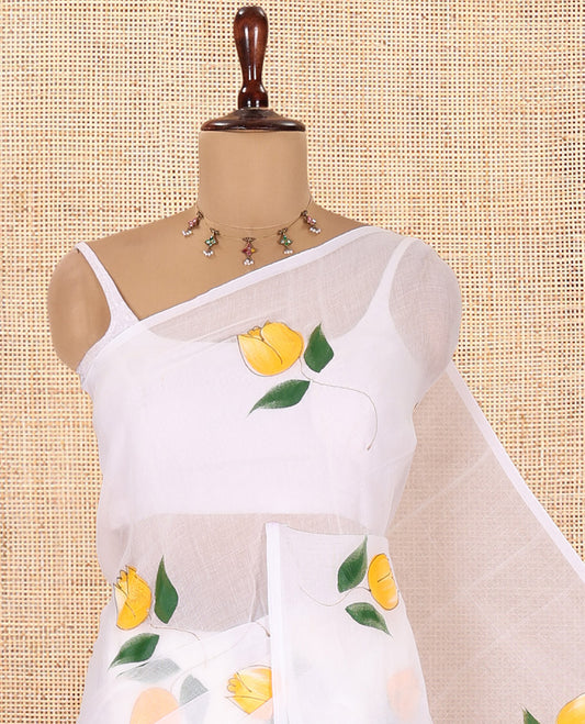 Borderless Off-White Khadi Mul Cotton Saree