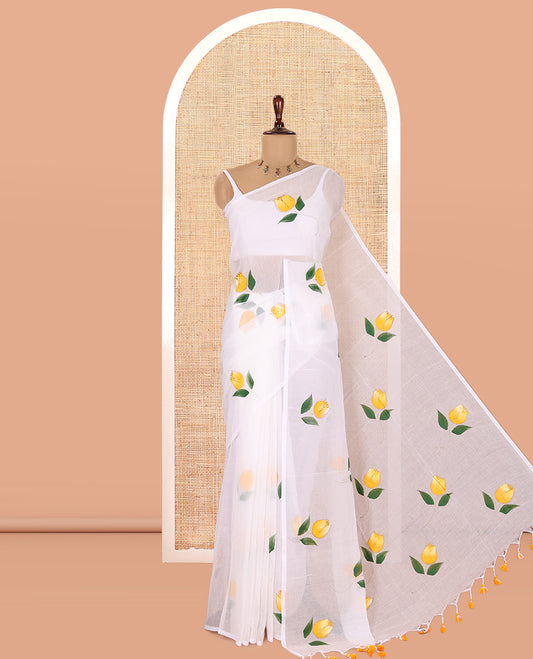 Borderless Off-White Khadi Mul Cotton Saree