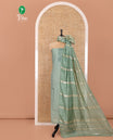 Pista Green Material Churidar Set, Elevated with Zari Buttas and Crosia Lace with Mirror Work Chanderi Top, Comes with a Plain Bottom, Zari Woven Chanderi Dupatta