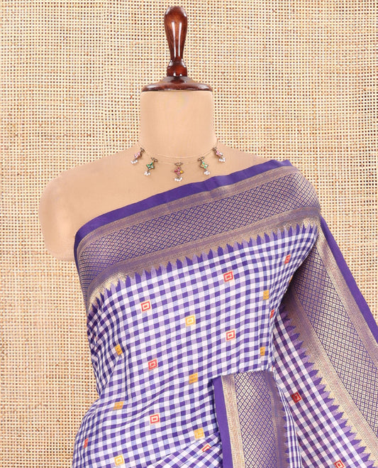 M.S. Blue Chettinad-Style Soft Silk Saree