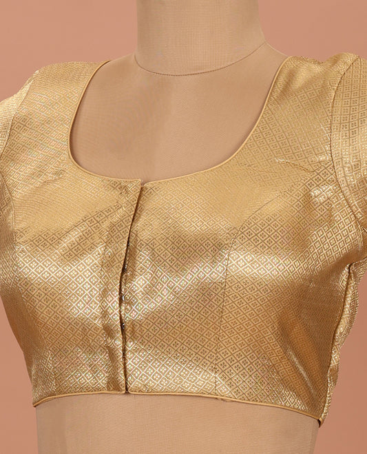 Gold jaal front-back round neck elbow-sleeve readymade blouse