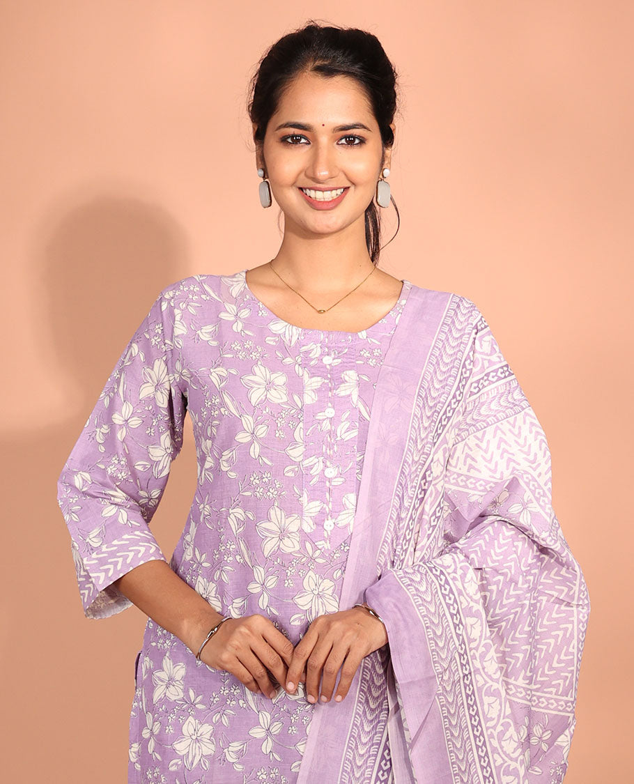 Lavender Cotton Readymade Suit