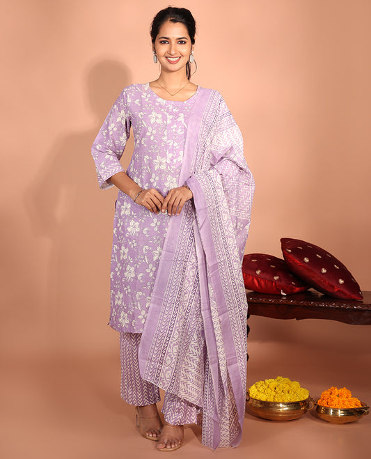 Lavender Cotton Readymade Suit