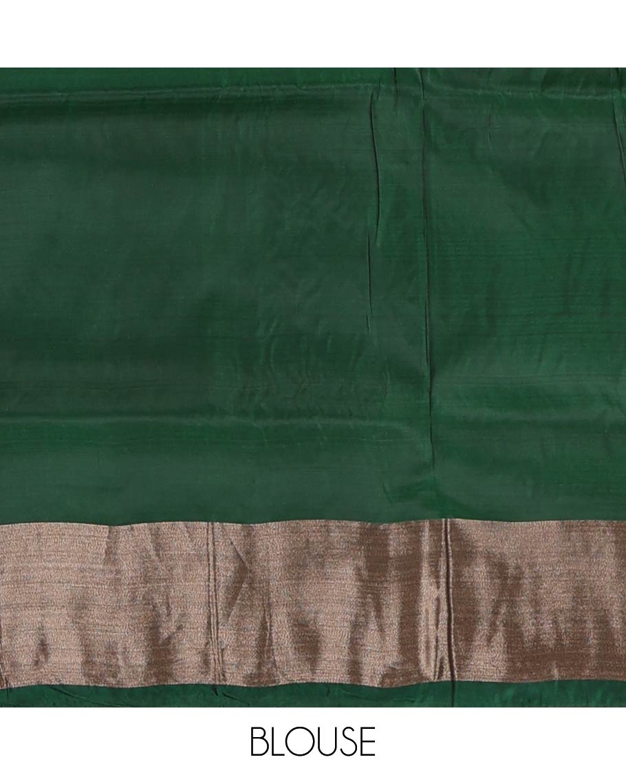 Green floral zari buttas Uppada saree, contrast bavanji border, and ogee patterned pallu