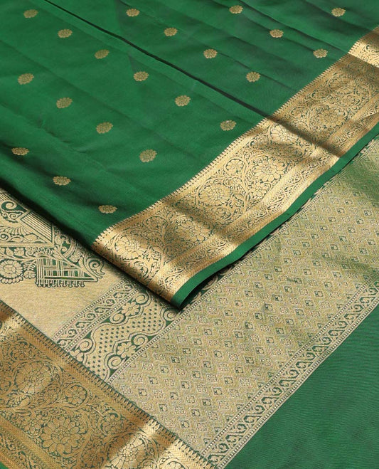 Green zari buttas Vasundhara silk mix saree, zari border of thilakam,kathir & kodi visiry designs & intricate pallu