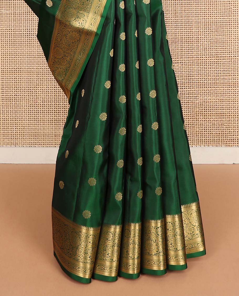 Green zari buttas Vasundhara silk mix saree, zari border of thilakam,kathir & kodi visiry designs & intricate pallu