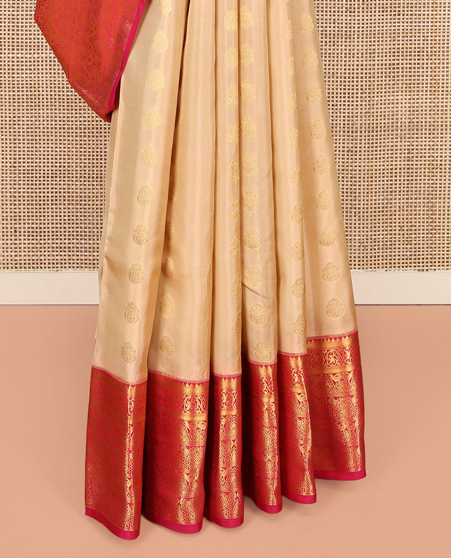Sandal Vasundhara Lite-Silk Mix Saree, Sparsely Sparkled with Zari Buttas, Contrast Zari Traditional Border, Grand Pallu, and a Contrast Blouse