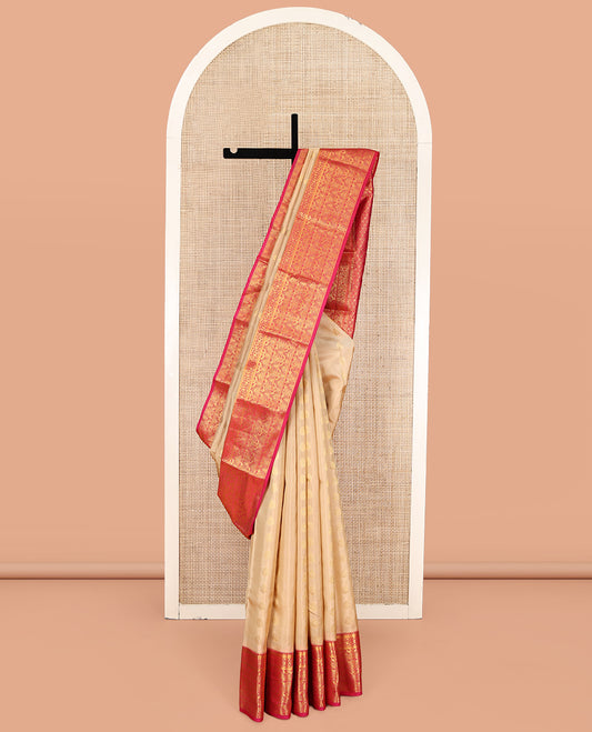 Sandal Vasundhara Lite-Silk Mix Saree, Sparsely Sparkled with Zari Buttas, Contrast Zari Traditional Border, Grand Pallu, and a Contrast Blouse