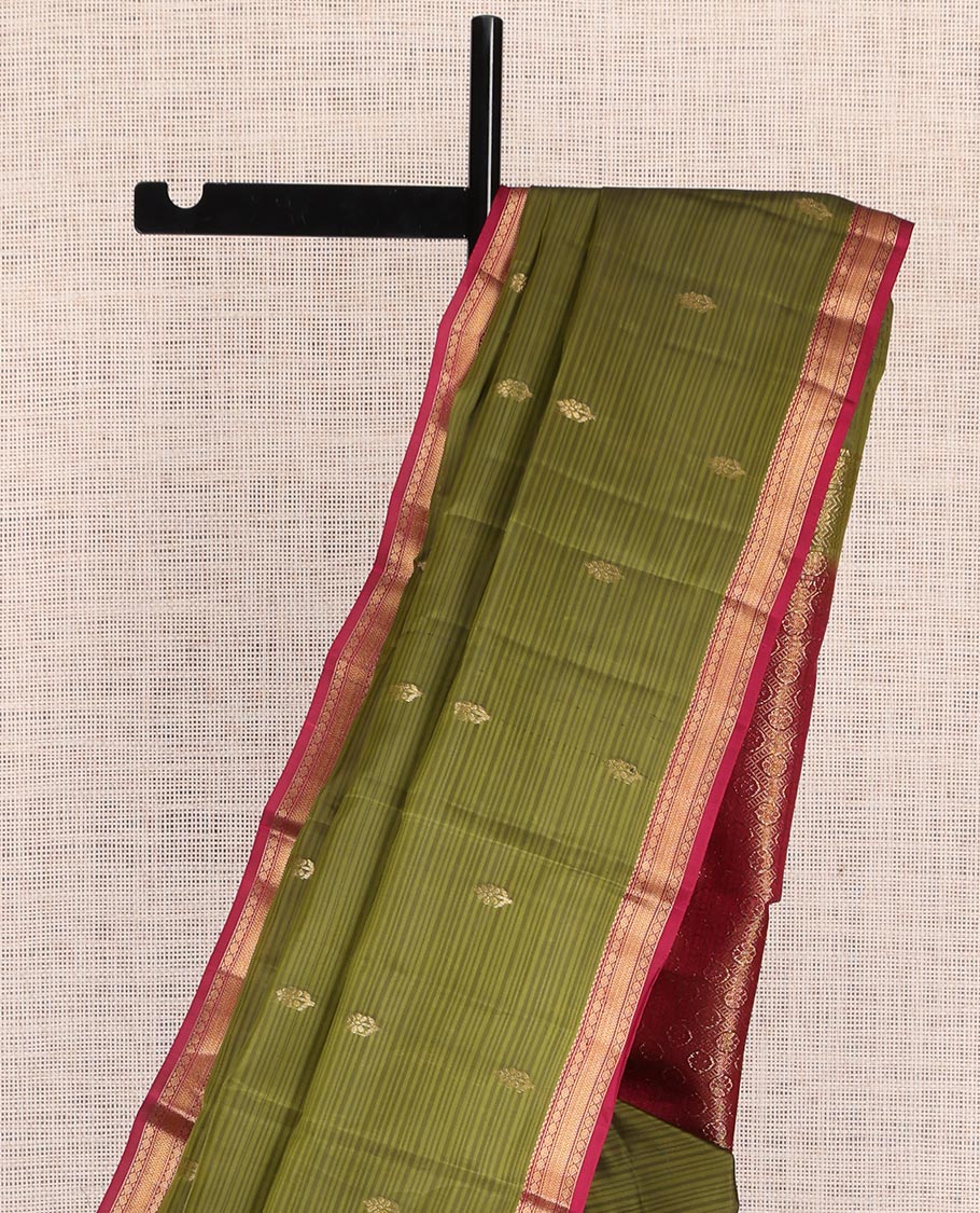 Green Zari Buttas Vasundhara Lite Silk Mix Saree, a Contrast Kamalam-Vanki Border, Jaal Pallu, Contrast Blouse