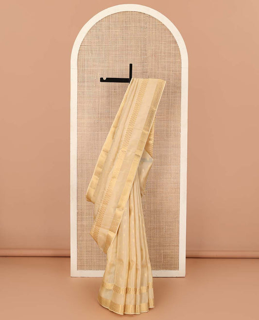 Sandal manga buttas Vasundhara silk mix saree, rettai pettu zari border of manga designs, and jaal pallu