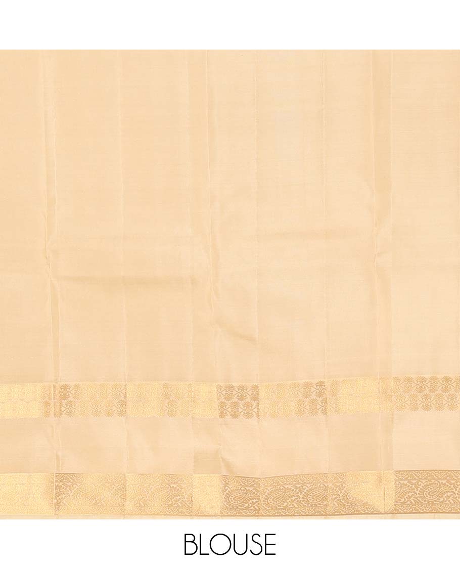 Sandal manga buttas Vasundhara silk mix saree, rettai pettu zari border of manga designs, and jaal pallu