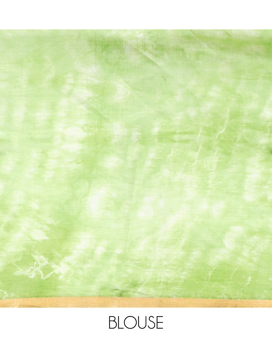 Yellow shibori printed banana pith saree, contrast shibori printed with zari border, and shibori printed pallu