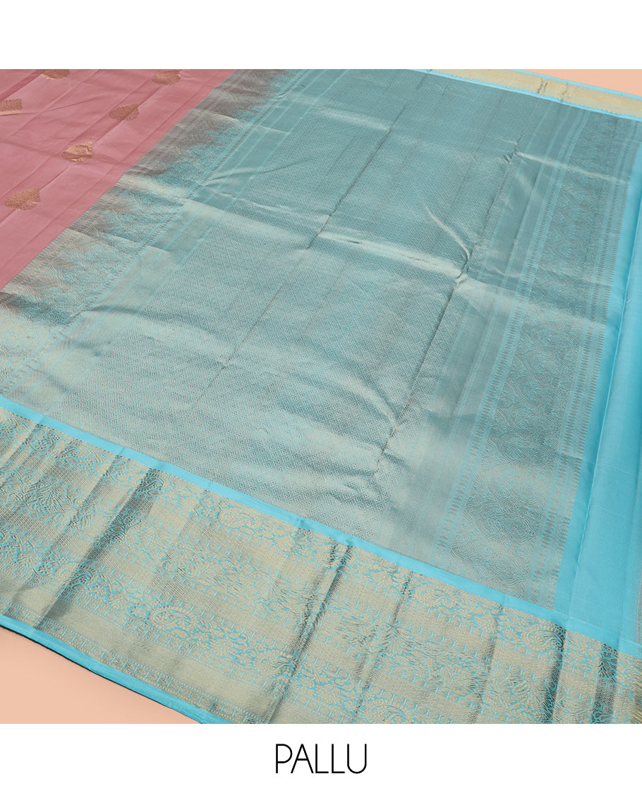 Pink zari buttas Vasundhara silk saree, contrast border of kodi visiry, and kodi manga designs, and jaal pallu