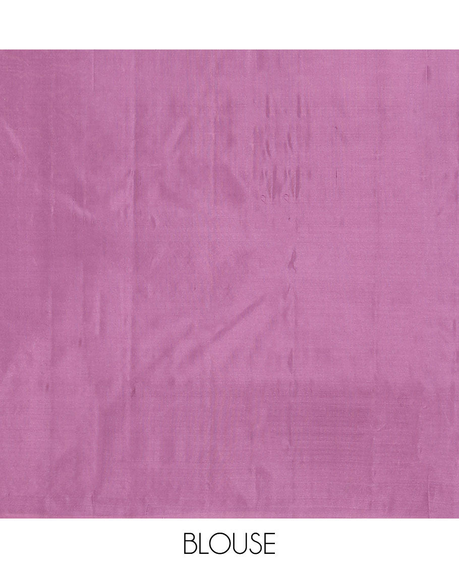 Purple silk saree with zari buttas, zari border & pallu of jaal designs in copper zari