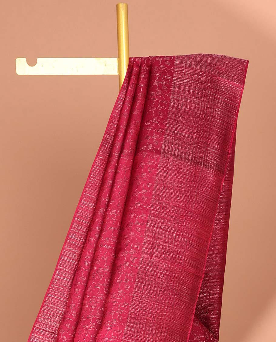 Red floral design kancheepuram silk saree with self striped border & striped floral pallu