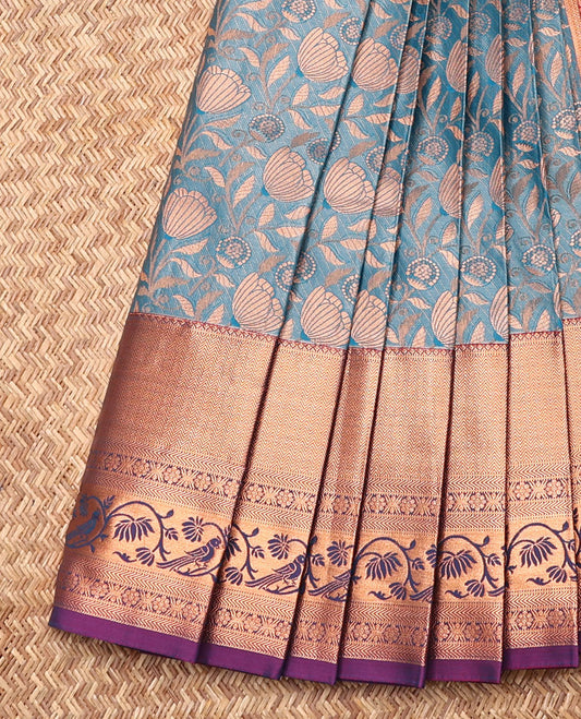 Blue Budget Silk Saree, Embellished with Jacquard Design, Contrast Traditional Zari Border, Grand Jaal Pallu, and a Contrast Blouse