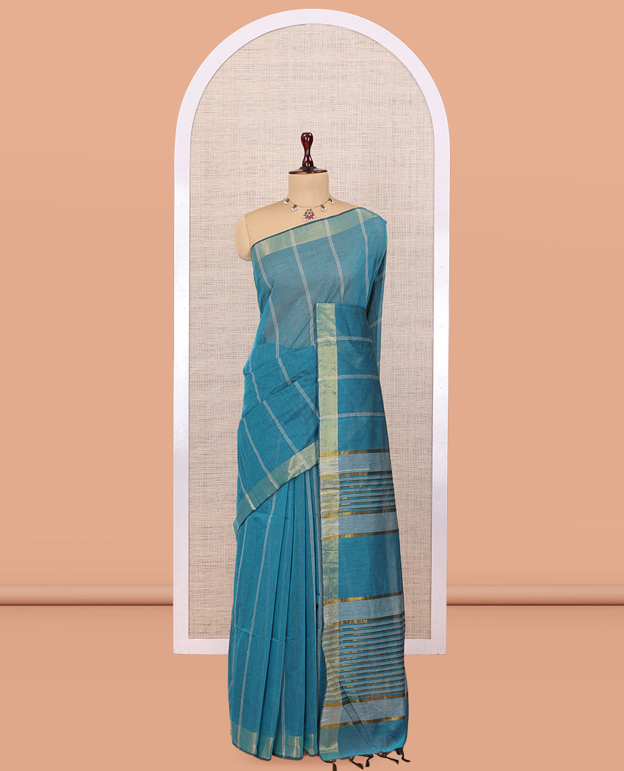 Blue Jute Cotton Saree