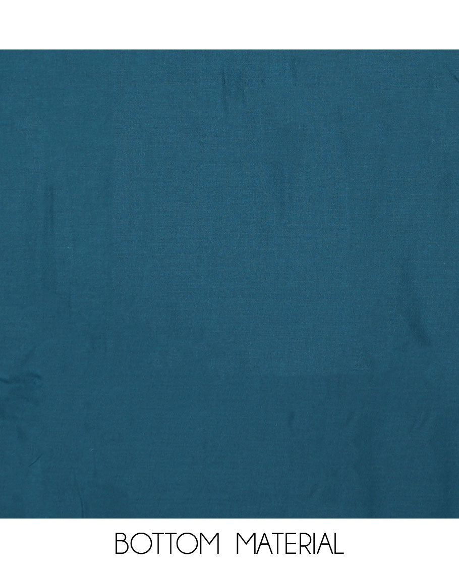 Blue chudidhar material set, vine printed & embroidered rayon top,plain bottom & thread embroidered chanderi silk dupatta