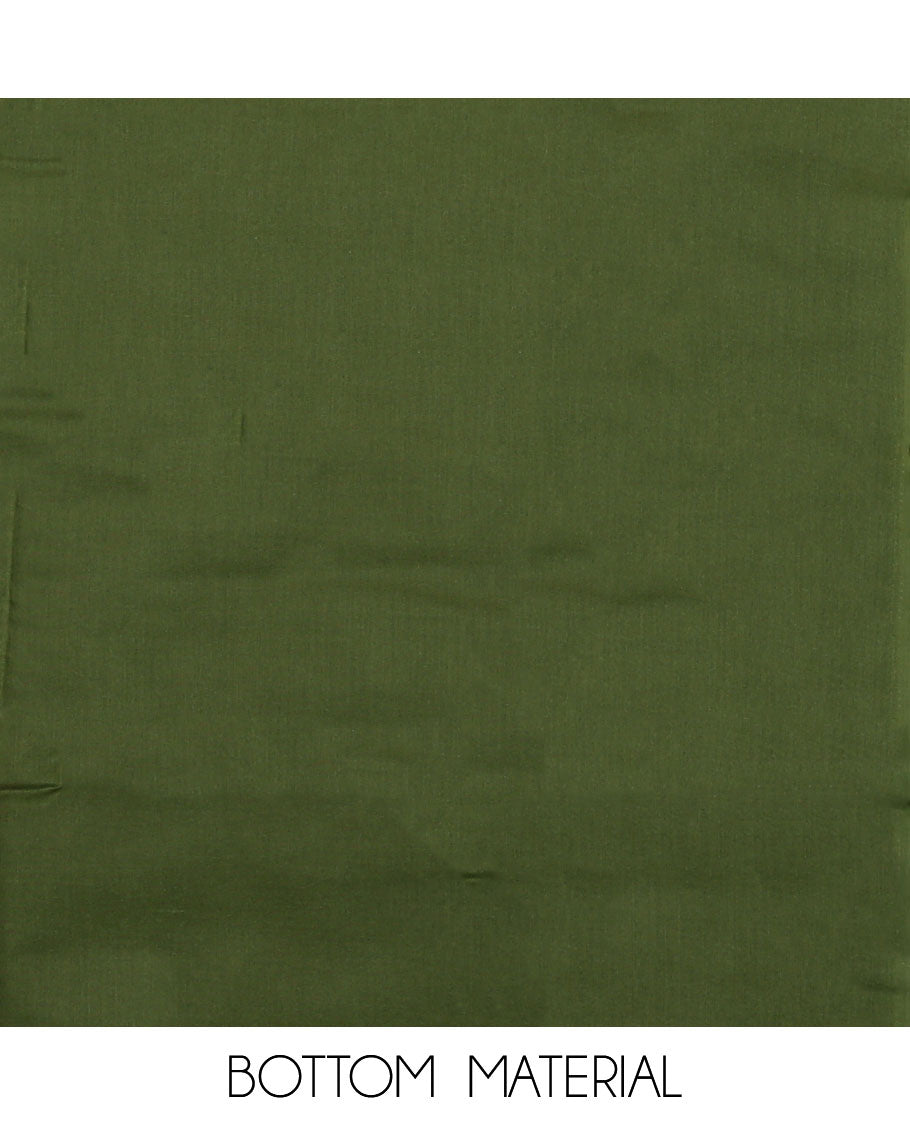 White and green material chudidar set, floral print, cut work and embroidered top, contrast plain bottom, and sequins striped dupatta