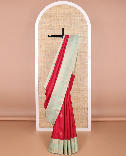 Red leaf buttas vasundhara elite silk saree with contrast rettai pettu zari design border & jaal design pallu