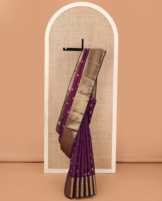 Purple mayil chakram zari motifs Vasundhara silk mix saree, contrast border, and pallu of traditional zari designs