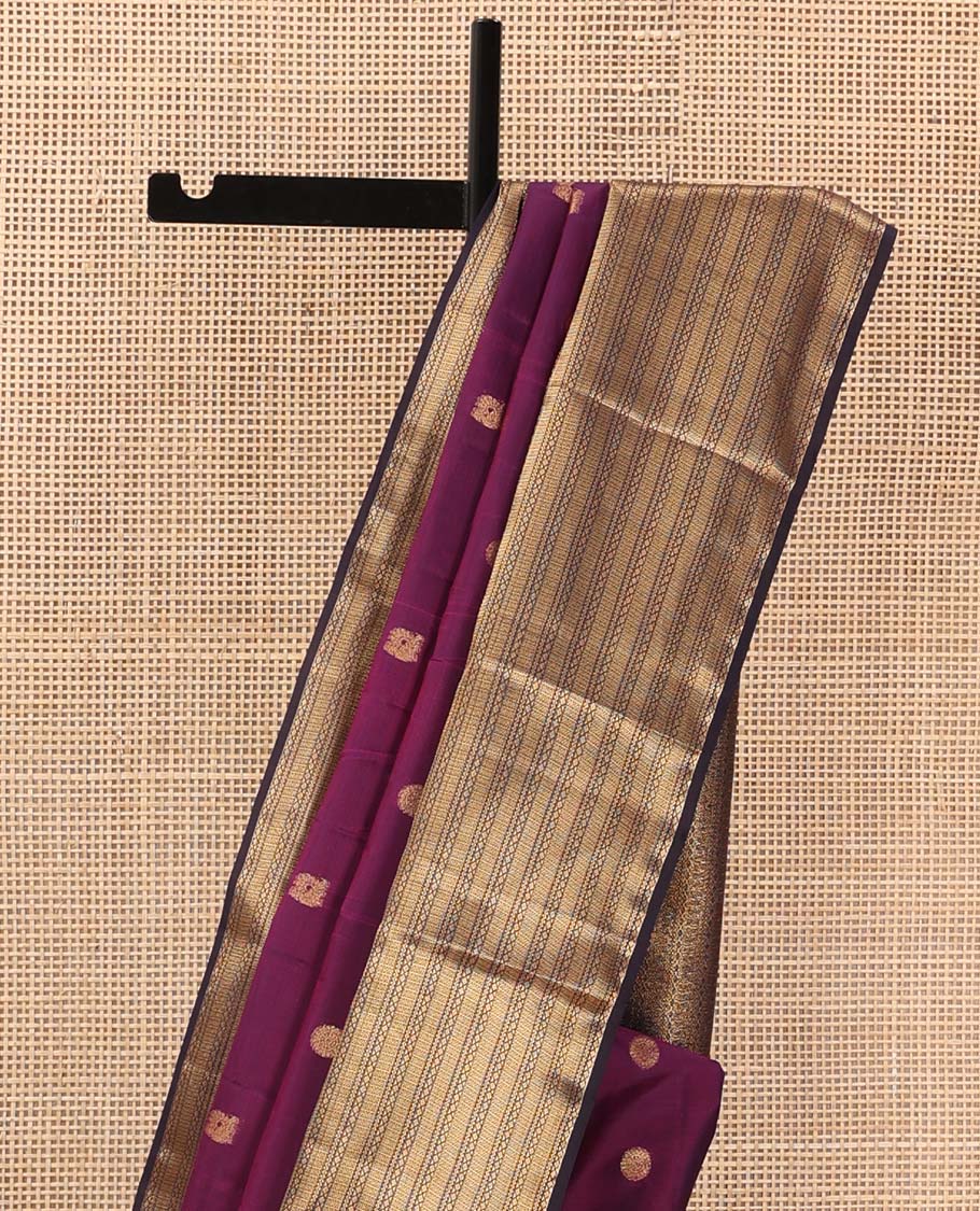Purple mayil chakram zari motifs Vasundhara silk mix saree, contrast border, and pallu of traditional zari designs
