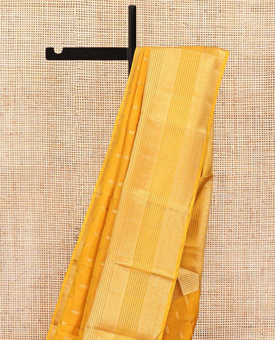 Yellow Vasundhara Lite Silk Mix Saree, Subtly Sparkled with Zari Buttas All Over Its Body, Highlighted by Traditional Zari Designs, Grand Pallu and Paired with a Matching Blouse