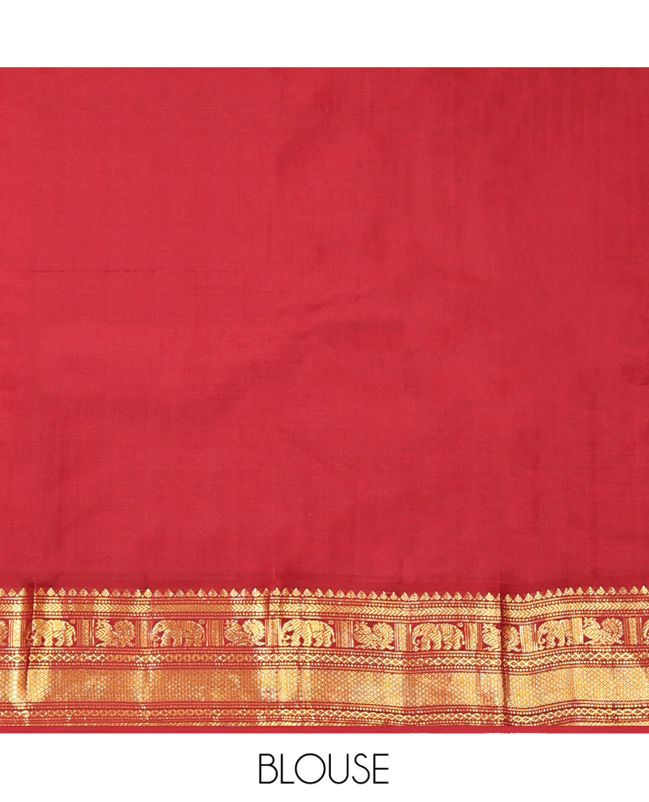 Blue Vasundhara Silk Saree, Mesmerized with Zari Buttas All Over Its Body, Complemented by a Contrast Border of Thilakam, Muthu, Yaanai, Mayil, and Mayil Kann Designs, Grand Jaal Pallu, and Paired with a Contrast Blouse