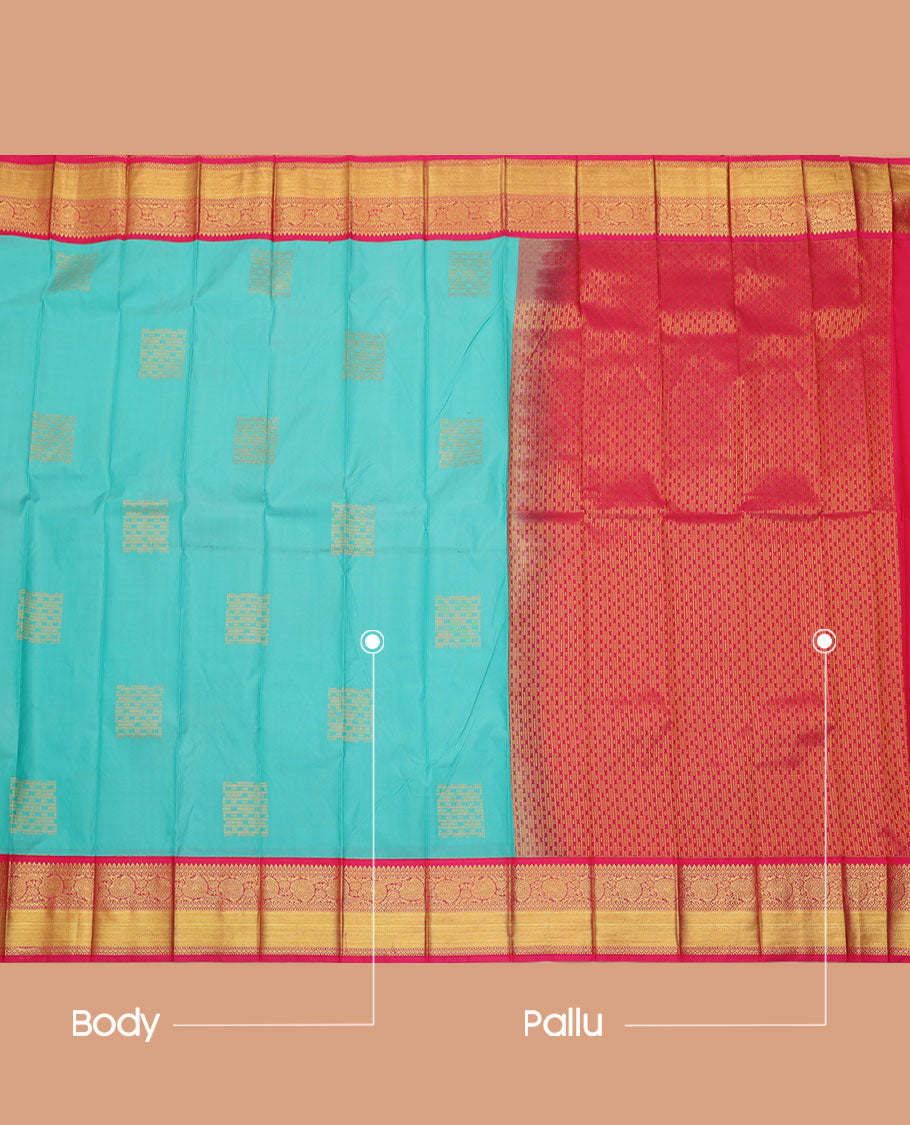 Blue Budget Silk Saree, Subtly Sparkled with Zari Buttas All Over Its Body, Complemented by a Contrast Floral Creeper Zari Design Border, Grand Pallu, and Paired with a Contrast Blouse