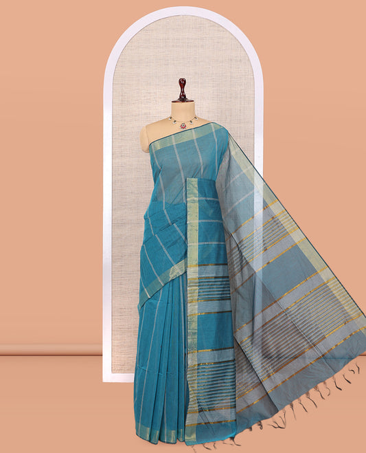 Blue Jute Cotton Saree