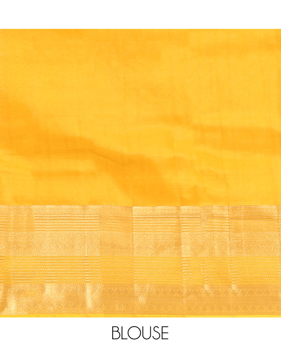 Yellow Vasundhara Lite Silk Mix Saree, Subtly Sparkled with Zari Buttas All Over Its Body, Highlighted by Traditional Zari Designs, Grand Pallu and Paired with a Matching Blouse